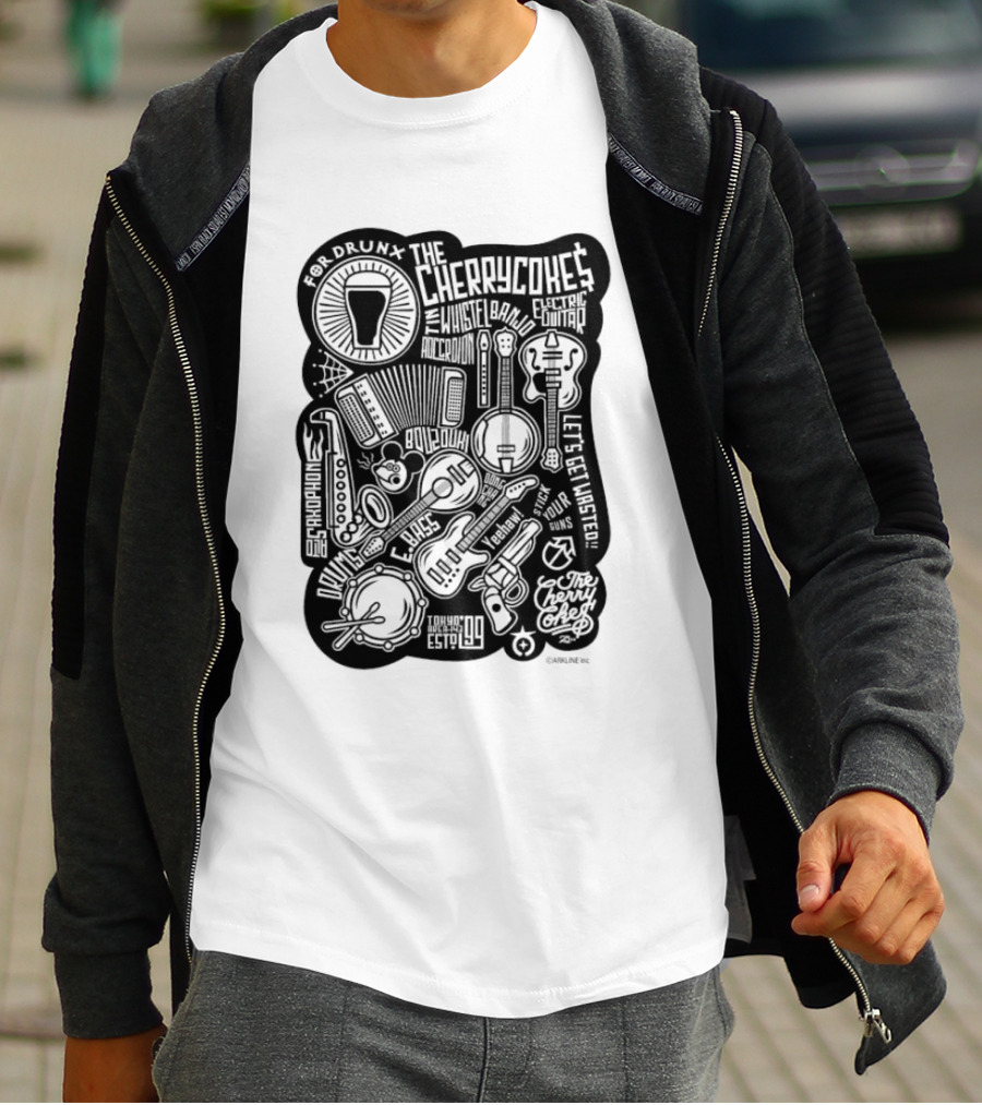 For Drunk The Cherry Cokes Electric Guitar Whistle Accordion Band Saxophone Drums Let's Get Wasted T-Shirt