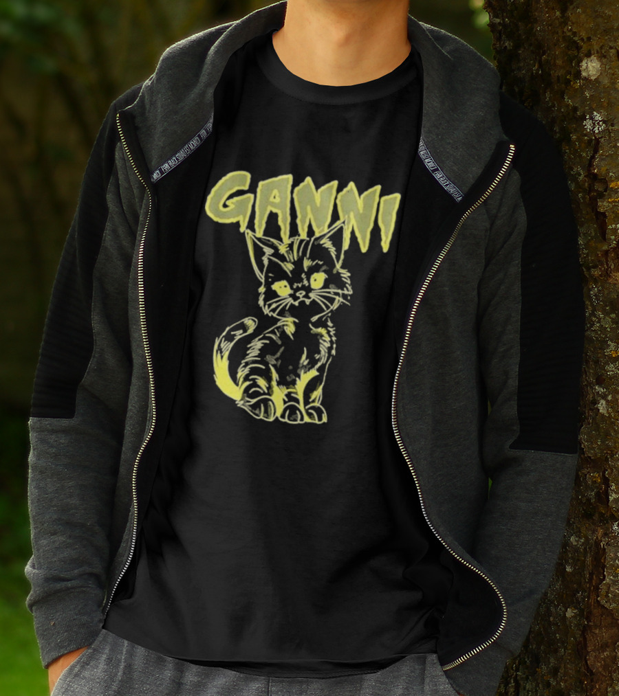Ganni Relaxed Cat Graphic Yellow Neon T-Shirt