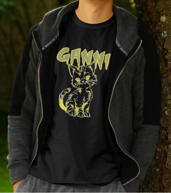 Ganni Relaxed Cat Graphic Yellow Neon T-Shirt