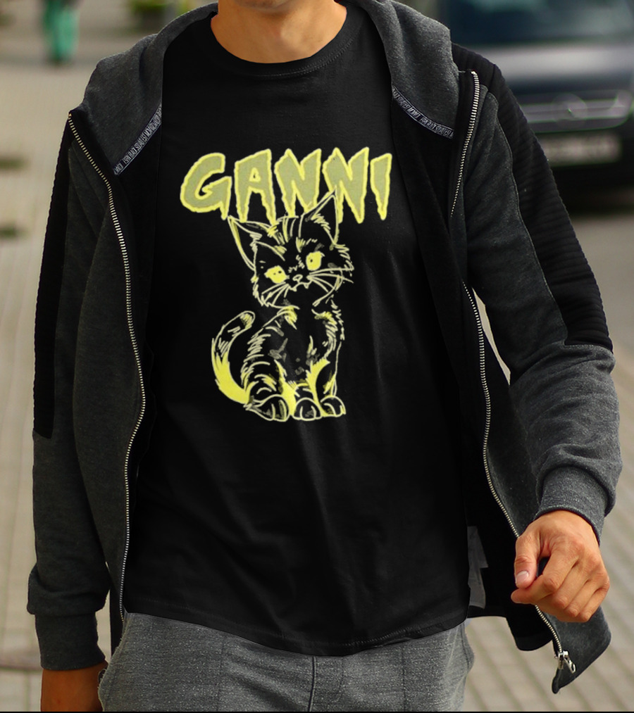 Ganni Relaxed Cat Graphic Yellow Neon T-Shirt