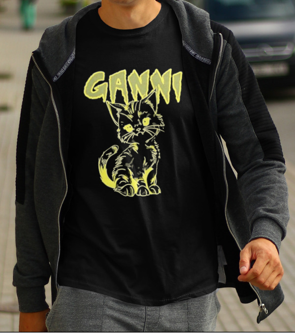 Ganni Relaxed Cat Graphic Yellow Neon T-Shirt