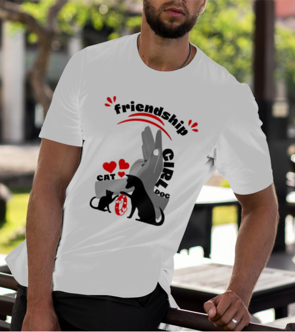 Friendship Girl Cat Dog Pet Pal Hearts T-Shirt