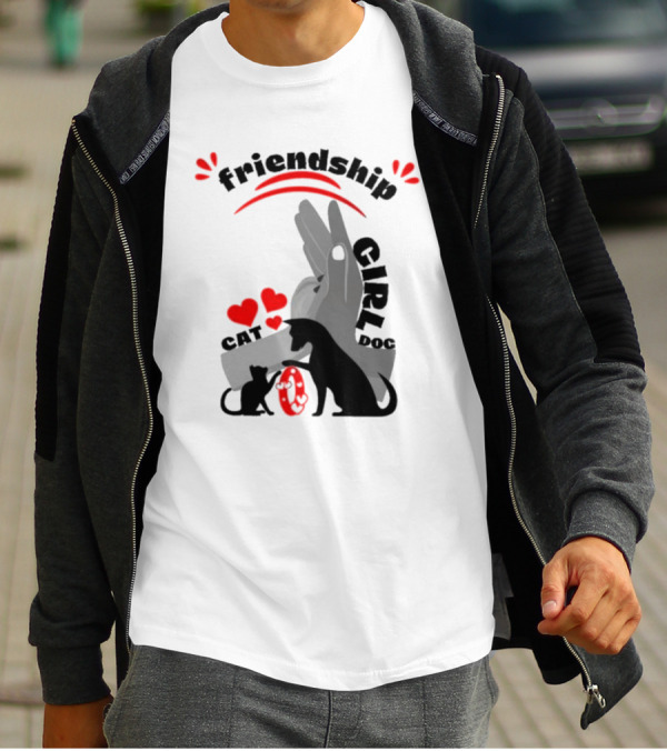 Friendship Girl Cat Dog Pet Pal Hearts T-Shirt