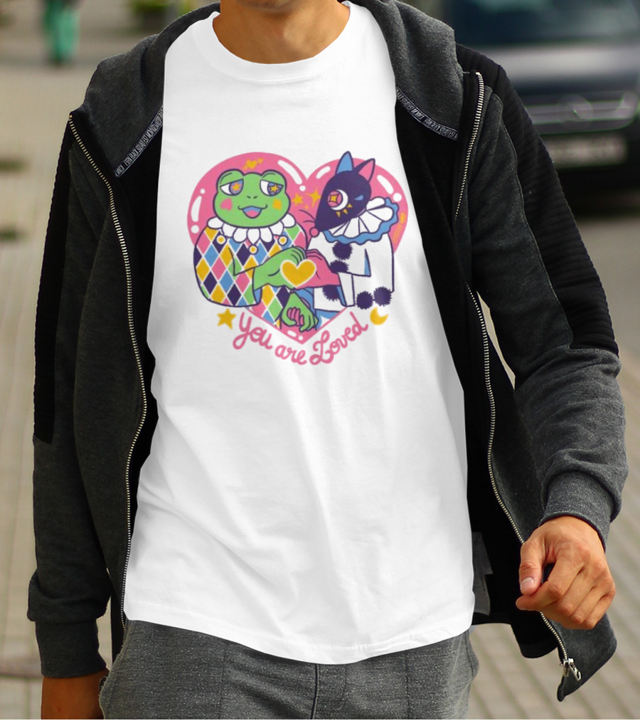You Are Loved Harlequin X Pierrot Clown Heart Connection T-Shirt