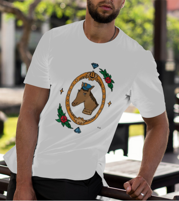 Horse Cop Mom Badge With Floral Ornament And Jewel Icons T-Shirt