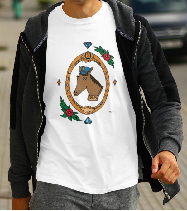 Horse Cop Mom Badge With Floral Ornament And Jewel Icons T-Shirt