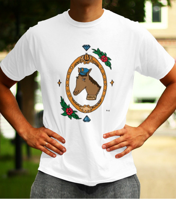 Horse Cop Mom Badge With Floral Ornament And Jewel Icons T-Shirt
