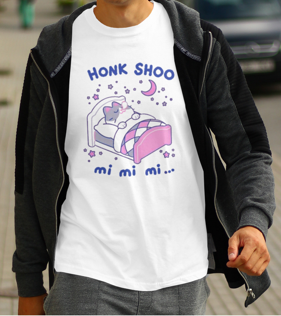 Honk Shoo Mi Mi Mi Cat Sleeping Under Moon And Stars T-Shirt
