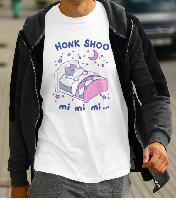 Honk Shoo Mi Mi Mi Cat Sleeping Under Moon And Stars T-Shirt