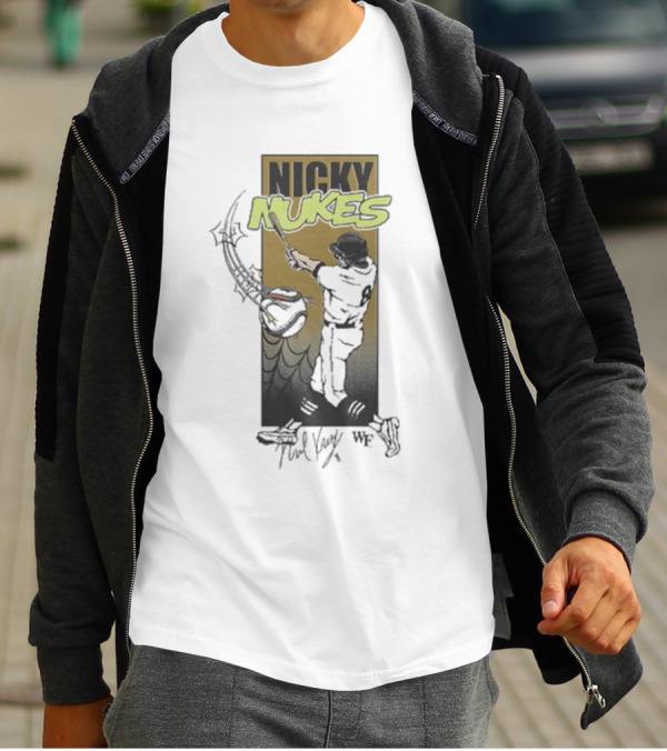 Nicky Nukes Baseball Player Batting With Spider T-Shirt