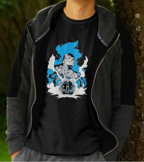 Mega64 Master Collection Featuring Iconic Characters And Explosive Blue T-Shirt