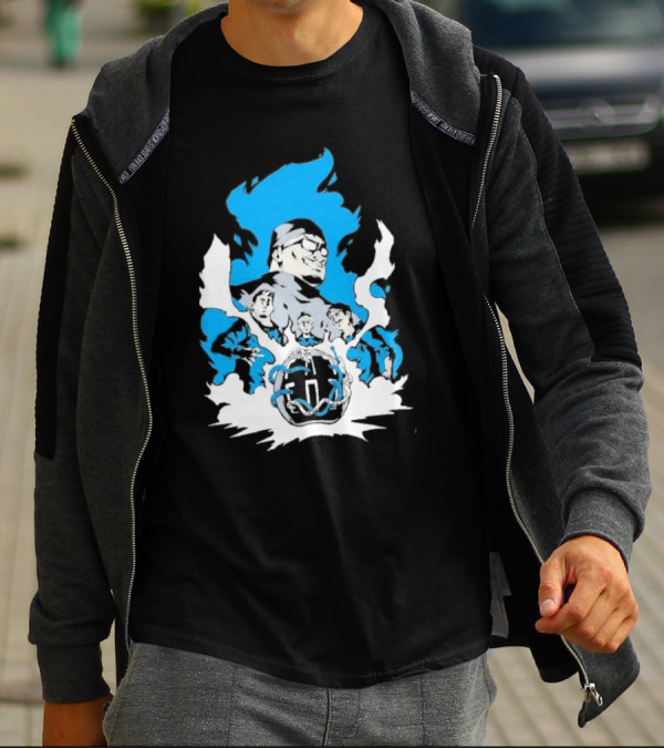 Mega64 Master Collection Featuring Iconic Characters And Explosive Blue T-Shirt
