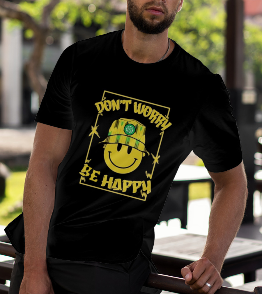 Don't Worry Be Happy Smiley Face With Celtic Jay Bucket Hat T-Shirt