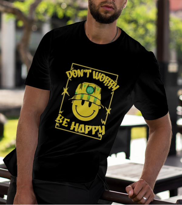 Don't Worry Be Happy Smiley Face With Celtic Jay Bucket Hat T-Shirt