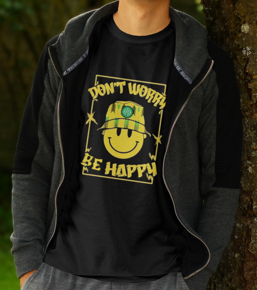 Don't Worry Be Happy Smiley Face With Celtic Jay Bucket Hat T-Shirt