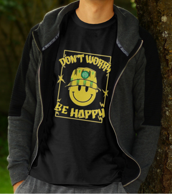 Don't Worry Be Happy Smiley Face With Celtic Jay Bucket Hat T-Shirt