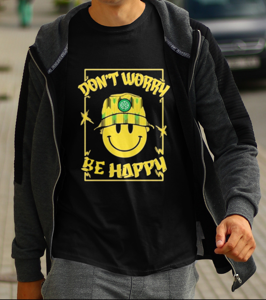 Don't Worry Be Happy Smiley Face With Celtic Jay Bucket Hat T-Shirt