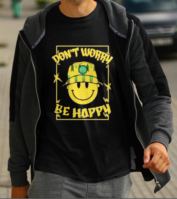Don't Worry Be Happy Smiley Face With Celtic Jay Bucket Hat T-Shirt