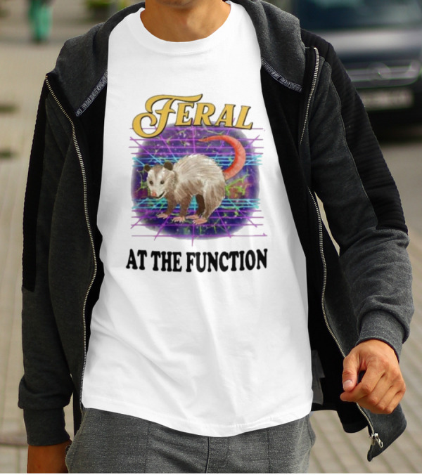 Feral At The Function Retro Possum Neon Grid T-Shirt