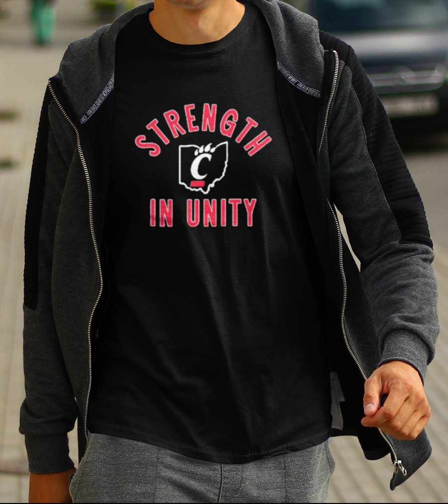 Cincinnati Bearcats Strength In Unity Ohio Outline With Bearcat Paw T-Shirt