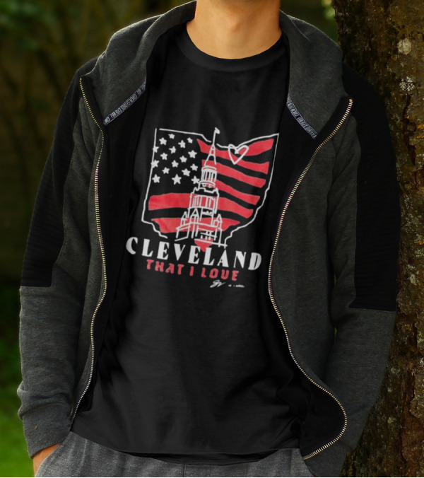 Cleveland That I Love American Flag Tower Ohio Heart Stars Stripes T-Shirt