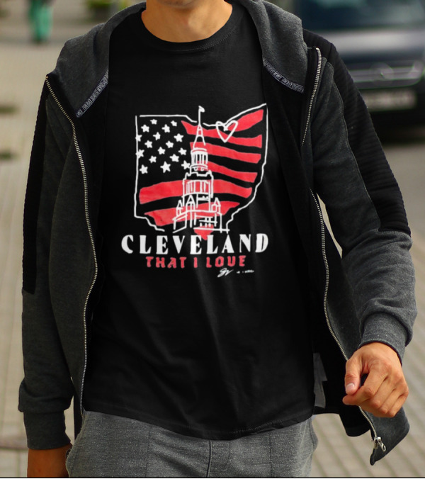 Cleveland That I Love American Flag Tower Ohio Heart Stars Stripes T-Shirt