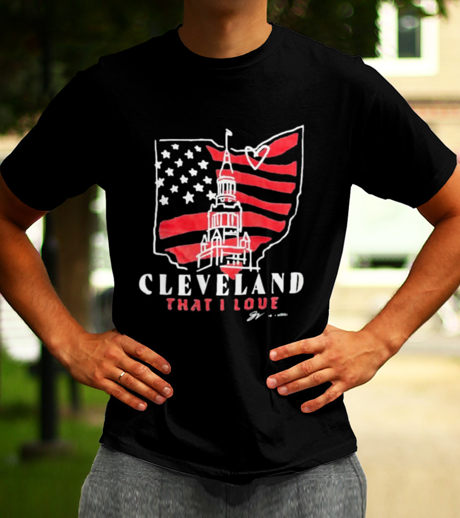 Cleveland That I Love American Flag Tower Ohio Heart Stars Stripes T-Shirt