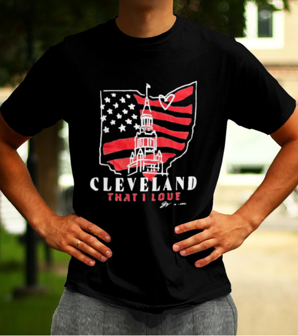 Cleveland That I Love American Flag Tower Ohio Heart Stars Stripes T-Shirt