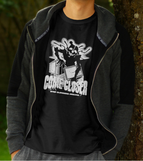 COME CLOSER STOP CLOWNING AROUND Jack-in-the-Box Skeleton With Lightning Effects T-Shirt