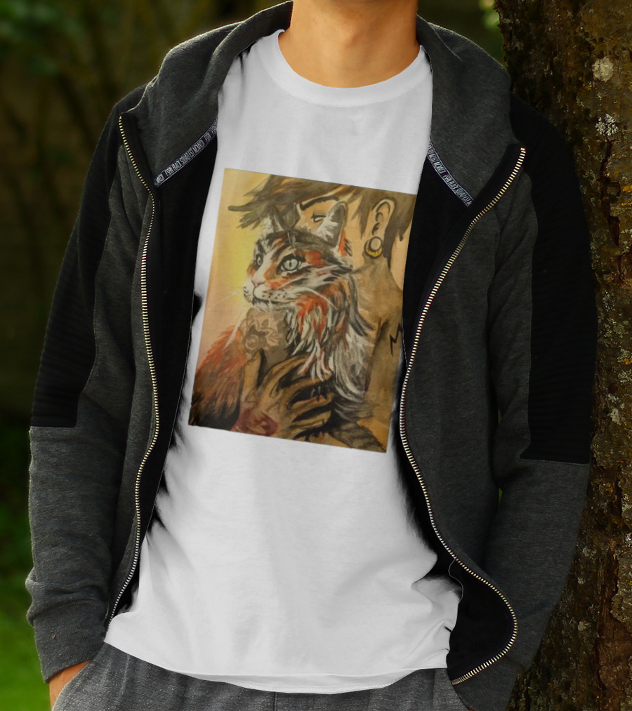 Companionship Megan Watkins Cat And Person With Tattoo And Ear Gauge T-Shirt