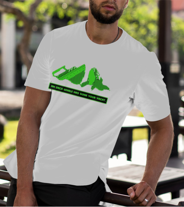 An Orca Whale Has Sunk Your Yacht Green Retro Pixel Art Aaron’s Art Room T-Shirt
