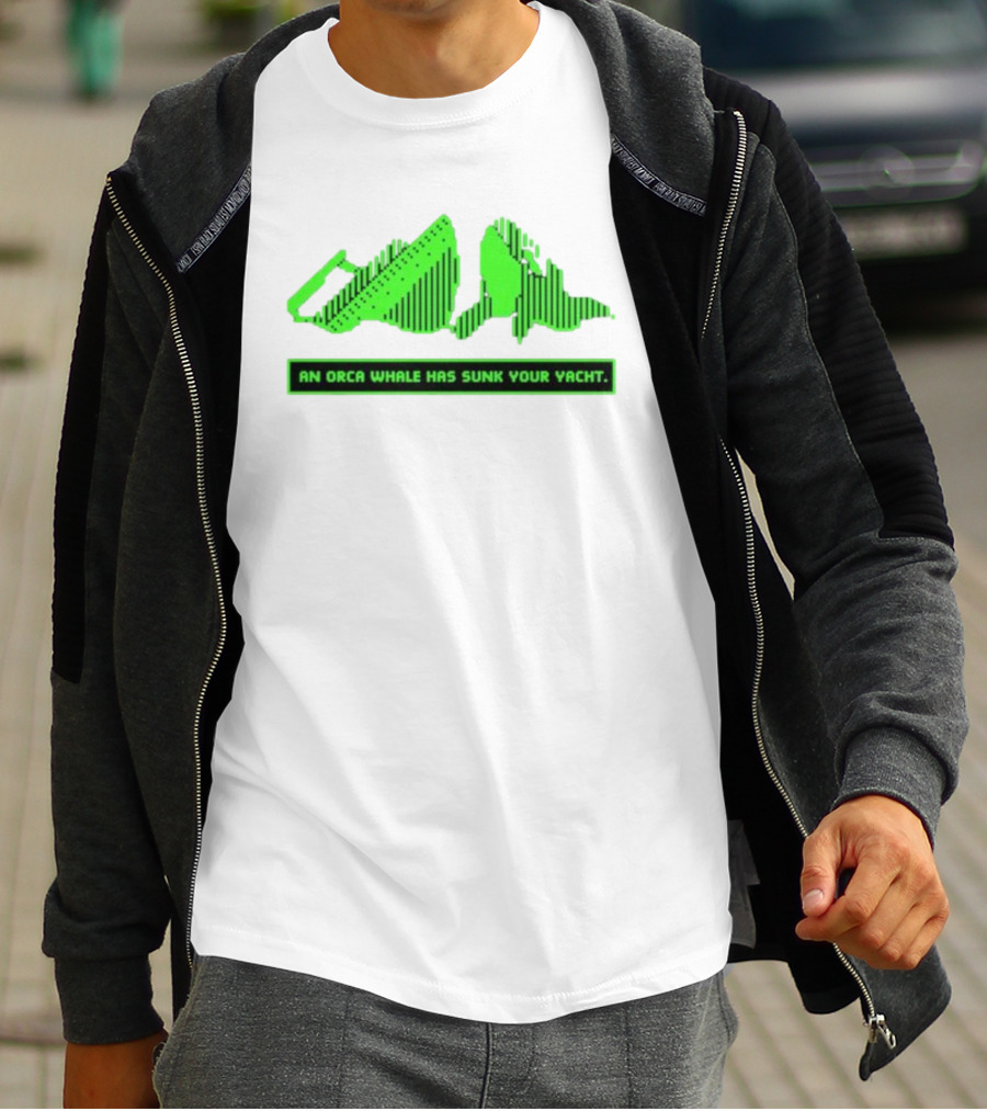 An Orca Whale Has Sunk Your Yacht Green Retro Pixel Art Aaron’s Art Room T-Shirt