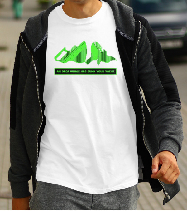 An Orca Whale Has Sunk Your Yacht Green Retro Pixel Art Aaron’s Art Room T-Shirt