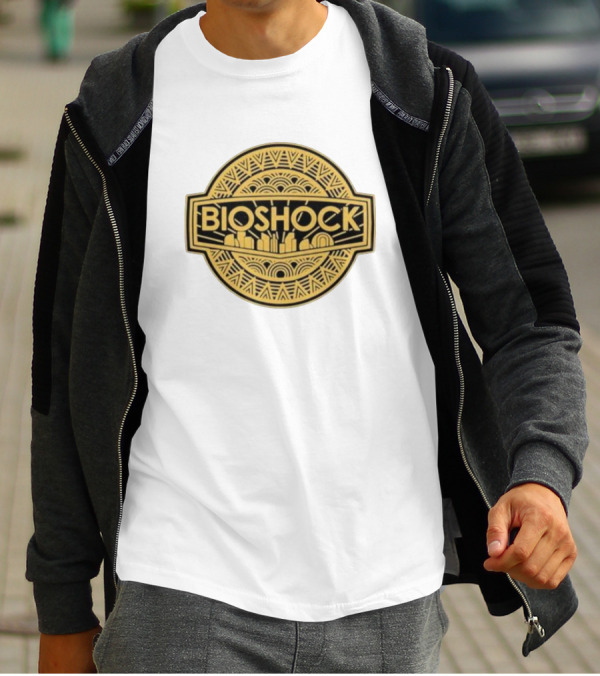 Bioshock Art Deco Golden Emblem With Cityscape T-Shirt