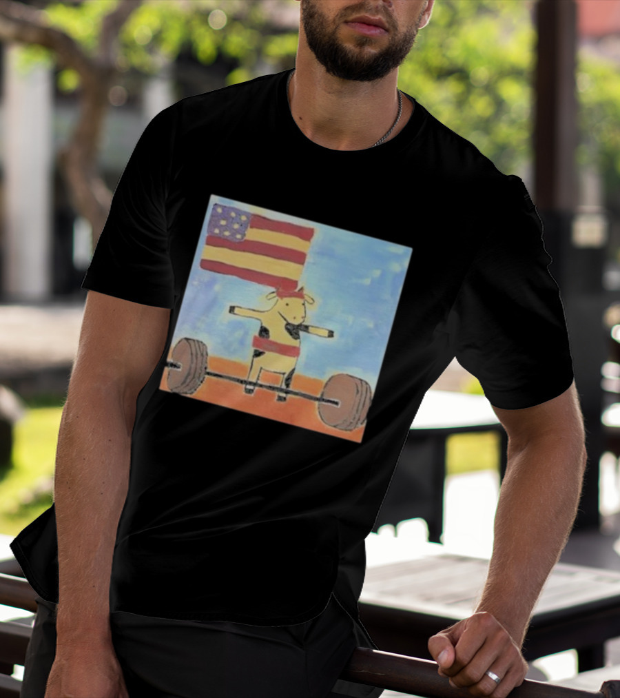 Lean Beef Patty American Flag Deadlifting Cow T-Shirt