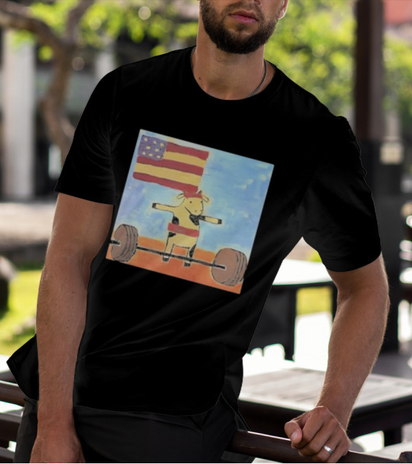 Lean Beef Patty American Flag Deadlifting Cow T-Shirt