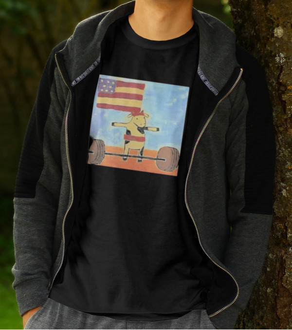 Lean Beef Patty American Flag Deadlifting Cow T-Shirt