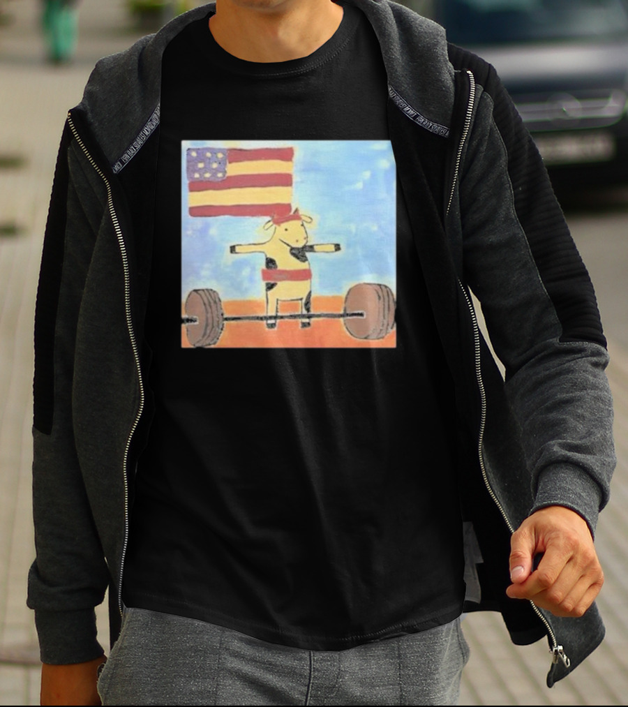 Lean Beef Patty American Flag Deadlifting Cow T-Shirt