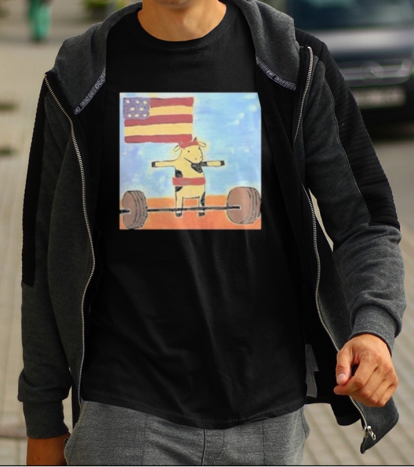 Lean Beef Patty American Flag Deadlifting Cow T-Shirt