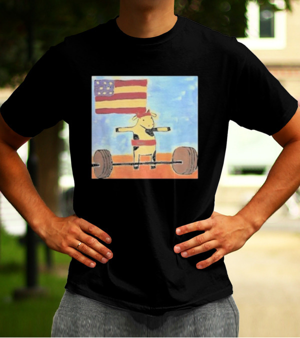 Lean Beef Patty American Flag Deadlifting Cow T-Shirt