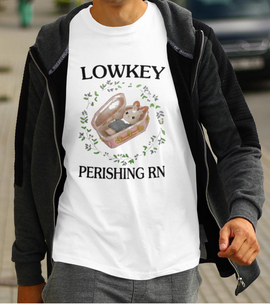 LOWKEY PERISHING RN Bunny Coffin Surrounded By Leaves T-Shirt