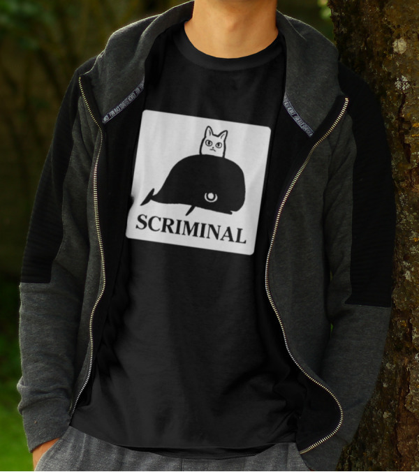 SCRIMINAL N O Marsh Scrimshaw Cat Whale T-Shirt