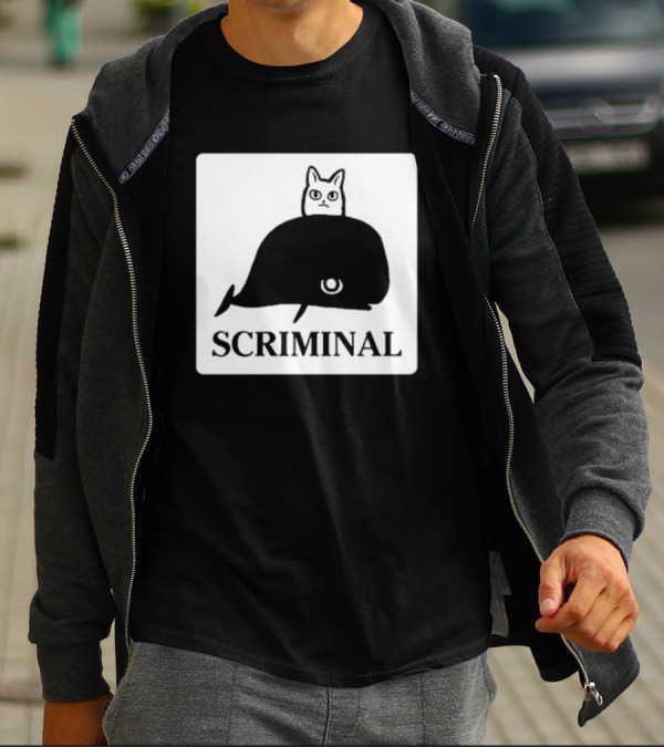 SCRIMINAL N O Marsh Scrimshaw Cat Whale T-Shirt