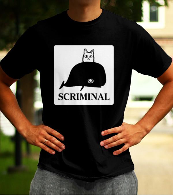 SCRIMINAL N O Marsh Scrimshaw Cat Whale T-Shirt