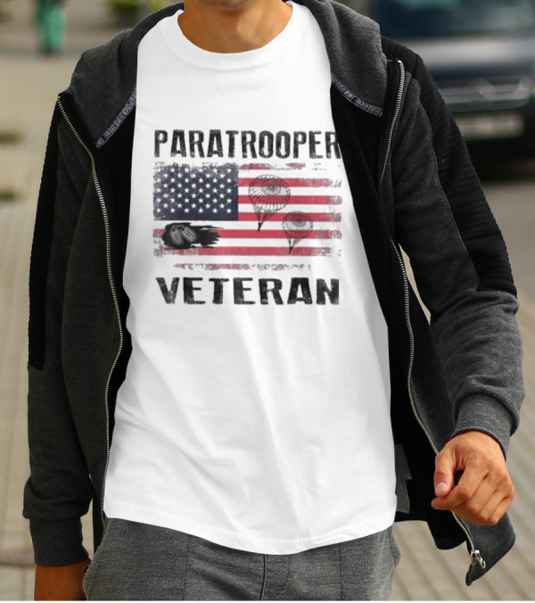 Paratrooper Veteran US Flag Tribute With Airborne T-Shirt