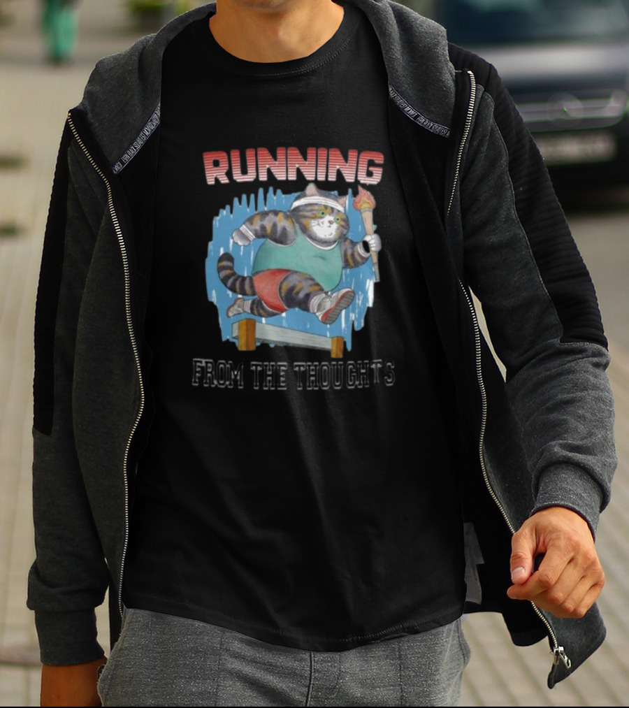 Running From The Thoughts Cat With Torch And Hurdle T-Shirt