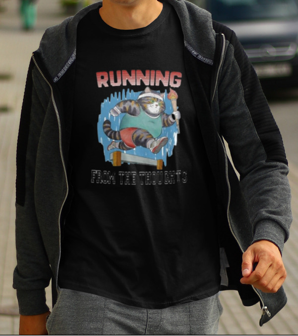 Running From The Thoughts Cat With Torch And Hurdle T-Shirt