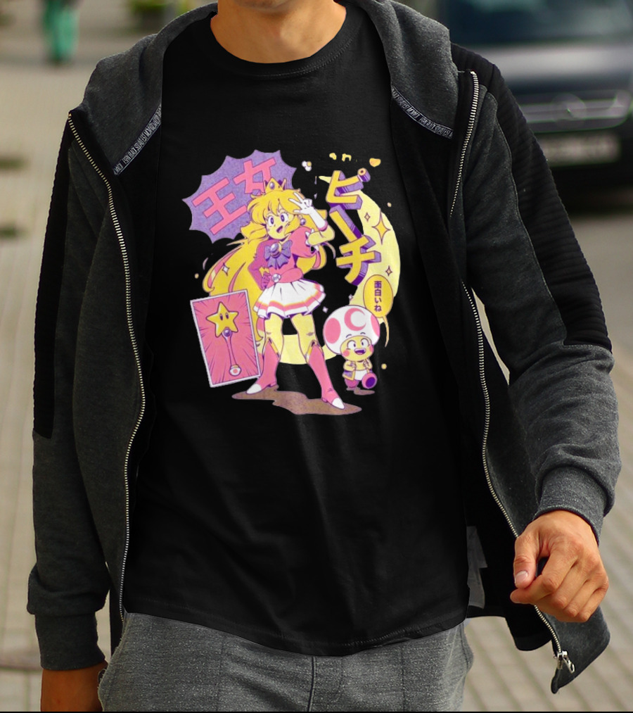 Sailor Moon Peach Toad Ilustrata Mario Princesses T-Shirt