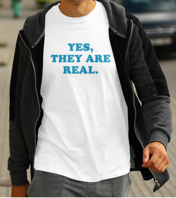 Mitchell Yes They Are Real Bold Blue Text T-Shirt