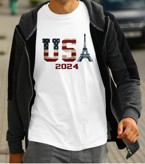 USA American Flag Eiffel Tower T-Shirt